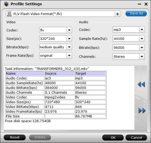 FLV Video Settings