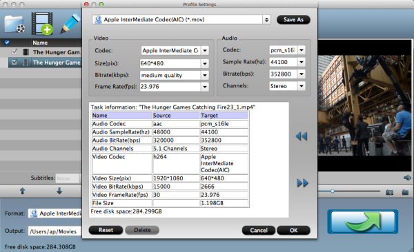 iMovie format settings