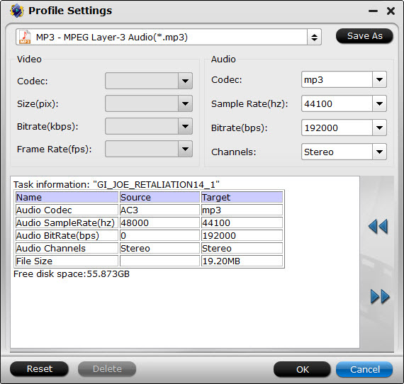 mp3 format settings