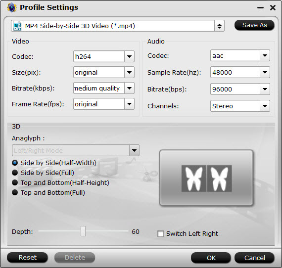 SBS MP4 video settings